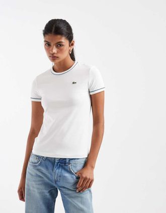 Lacoste T-shirt slim fit con profili a contrasto bianca-Bianco