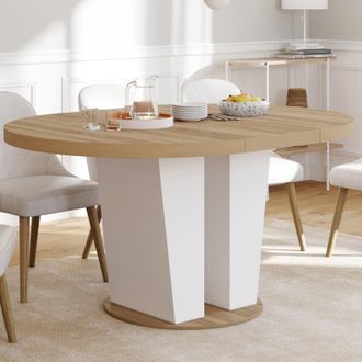 IDMarket Eliad Mesa De Comedor Redonda Extensible 4-8 Personas Madera Y Blanco 110-150 Cm