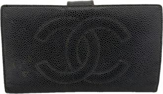 Chanel Black Grained Calfskin Long Wallet (Bi-Fold) (Pre-Owned)