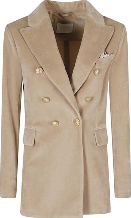 Circolo 1901 Beige Double-Breasted Velvet Gold Button Jacket