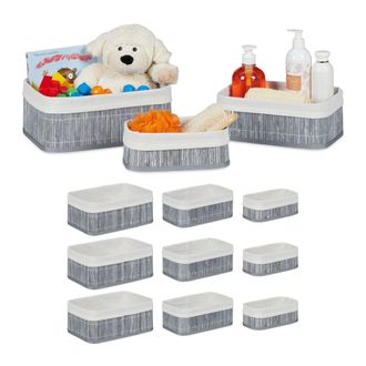 Relaxdays Relaxdays Cajas De Almacenaje, Set De 12, Funda Textil, Rectangular, Accesorio, Ba&uacute;les, Bamb&uacute;, Gris