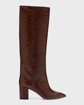 PARIS TEXAS Anja Croco Block-Heel Knee Boots