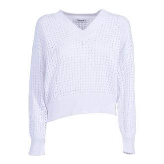 KANGRA V-neck Knitwear, female, White, Size: XS Pullover a Rete Manica Lunga