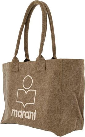 Isabel Marant Womens Yenky Zipped Tote Bag - Isabel Marant Cotton Khaki Totes-Shopping-Bags
