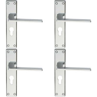 Loops 4x Flat Straight Lever on Euro Lock Backplate Handle 180 x 40mm Polished Chrome