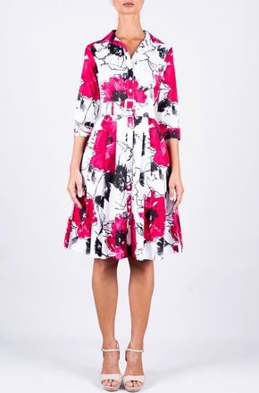 Samantha Sung Pleated Stretch Audrey Shirtdress in Fiori at Nordstrom, Size 14