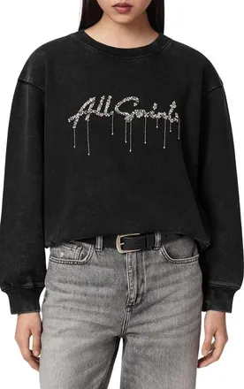AllSaints Chains Pippa Embellished Sweatshirt in Washed Black at Nordstrom, Size X-Small