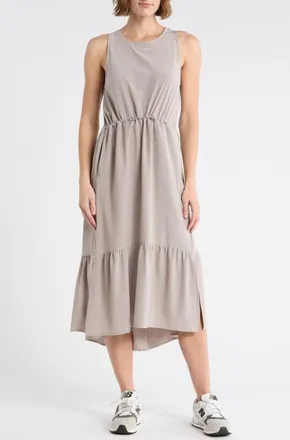 Zella Pursuit Tiered Midi Dress in Grey Earl at Nordstrom, Size Small
