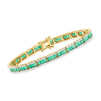 Ross-Simons Emerald and Diamond Bracelet in 14kt Yellow Gold