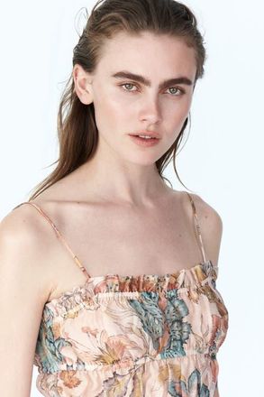 H&M Linen-blend Crop Top in Beige/patterned at Nordstrom, Size Xx-Small