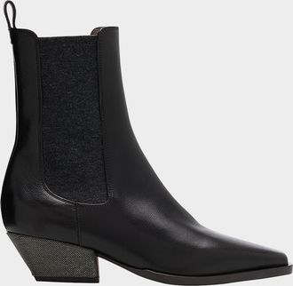 Brunello Cucinelli Leather Wool Western Chelsea Booties