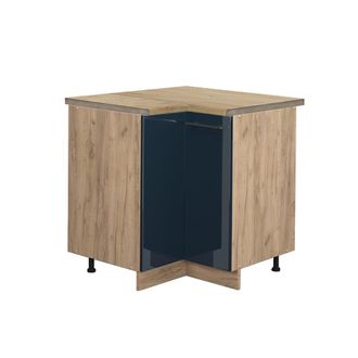 Vicco Armario De Esquina Fame-line, Azul Oscuro Alto Brillo, 80.5 Cm, Et Roble