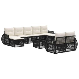 vidaXL Conjunto De Sof&aacute;s De Jard&iacute;n 10 Pcs Negro Y Blanco Crema Vidaxl