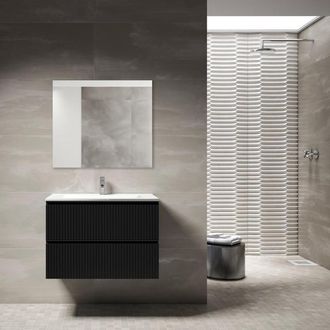 Saniclass Prime Blend Badkamermeubelset - 80x55x46cm - 1 rechthoekige keramische wasbak wit - 1 kraangat - 2 lades - rechthoekige spiegel - mat zwart