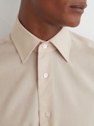 Ismad London Wool Long-sleeve Slim-fit Shirt, Stone, 165