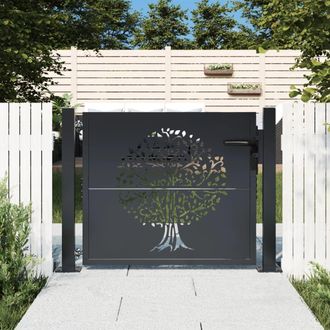 Berkfield Home Garden Gate Anthracite 105x80 cm Steel Tree Design