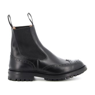 Trickers Chelsea Boots, male, Black, Size: 10 1/2 US Black Leather Chelsea Boot with Brogue Detail