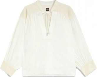 HUGO BOSS Overhemden, Dames, Beige, 2Xl, Katoen, Dobby Katoen Voile Blouse