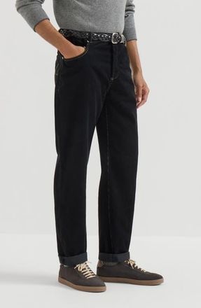 Brunello Cucinelli Garment-dyed five-pocket trousers in cotton narrow wale corduroy in Black at Nordstrom, Size 52