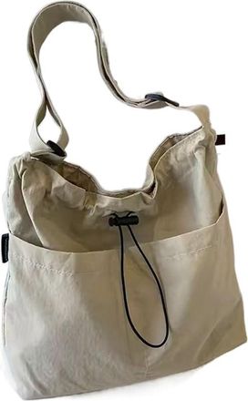 Generic Large Capacity Drawstring Bucket Bag, Travel Casual Women Light Soft Nylon Crossbody Commuting Bag(khaki)