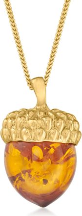 Ross-Simons Amber Acorn Pendant Necklace in 18kt Gold Over Sterling