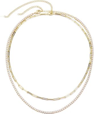 Adornia Set of 2 Tennis & Paper Clip Necklaces in Gold at Nordstrom Rack