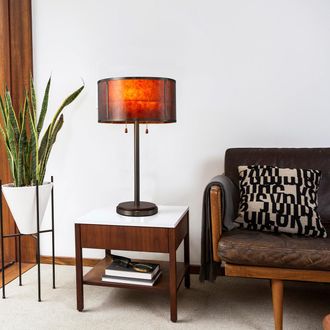 Nova of California Layers 25 Natural Mica Table Lamp in Charcoal Gray and Gunmetal with Dual Pull Chain Switch