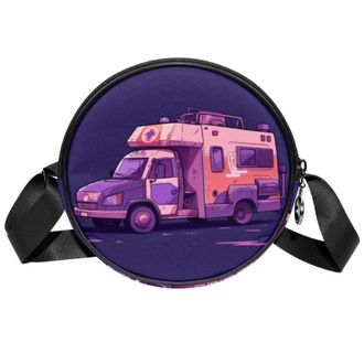 Generic Circle Crossbody Bag for Women, Ambulance Small Sling Bag Daypack with Zipper Adjustable Shoulder Straps Casual Ladies Girls Round Purse