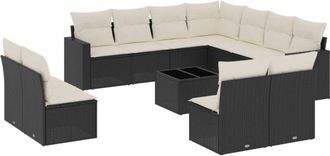 vidaXL Set De Sof&aacute;s De Jard&iacute;n 12 Piezas Cojines Rat&aacute;n Sint&eacute;tico Negro Vidaxl