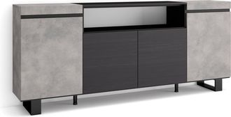Skraut Home Aparadores Para Sal&oacute;n, Gran Capacidad De Almacenaje, 200x87x35cm, 4 Puertas, Dise&ntilde;o Industrial, Estilo Moderno, Gris Cemento - Skraut Home