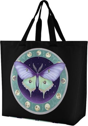 Generic Luna Hawkmoth Reusable Shopping Bags One Shoulder Grocery Tote Bag Waterproof Big Purse for Work Travel