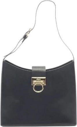 Ferragamo Pre-owned Gancini Leren Schoudertas - Dames - Vintage Schoudertas - Zwart - ONE Size - Leer - Vintage