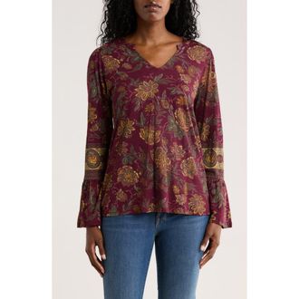 Lucky Brand Notch Neck Bell Sleeve Top in Fig Multi at Nordstrom Rack, Size X-Small Regular