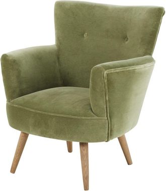 Maisons du monde Sill&oacute;n de terciopelo verde caqui con efecto envejecido