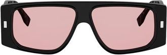 Fendi FF Squared 56mm Rectangular Sunglasses in Shiny Black /Violet at Nordstrom