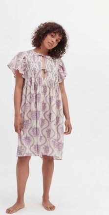 Desmond & Dempsey Pleated Nightie in Alpen Flora Cream/violet at Nordstrom, Size Medium Uk