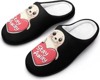 Generic Stay Away Seal Slippers Men Winter Warm Cotton Anti-Slip Indoor Slip-Ons House Shoes