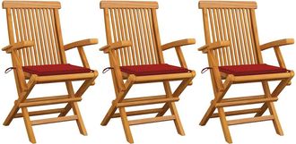 vidaXL Sillas De Jard&iacute;n 3 Uds Madera Maciza De Teca Con Cojines Rojos Vidaxl