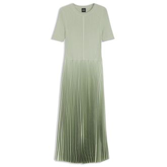 BOSS Mixed-material dress with pleated skirt
