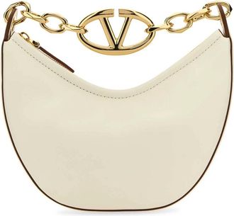 Valentino Garavani VLogo Moon Mini Hobo - Dames - Handtassen - Wit - ONE Size - Leer - Tassen