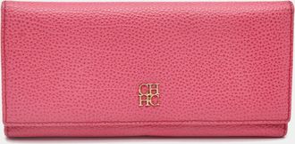 Carolina Herrera Pink Leather Flap Trifold Continental Wallet