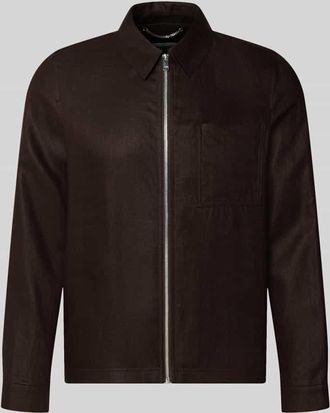 Drykorn Drykorn Regular Fit Hemdjacke aus Leinen mit Rei&szlig;verschluss in Dunkelbraun, Gr&ouml;&szlig;e XL