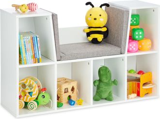 Relaxdays Relaxdays - Estanter&iacute;a Con Coj&iacute;n De Asiento, Estante Para Ni&ntilde;os Con 6 Compartimentos, 63x103x30 Cm, Tapizado, Blanco