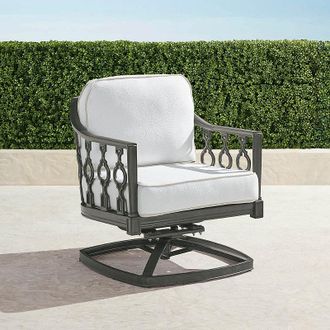 Frontgate Avery Swivel Lounge Chair with Cushions in Slate Aluminum - Standard, Sailcloth Cobalt with Natural Piping - Frontgate