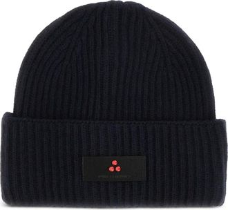 Peuterey ribbed logo-plaque beanie hat - men - Fabric - One Size - Black
