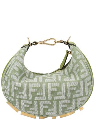 Fendi Womens Mini Hobo Bag Green Cotton Handbags Hand