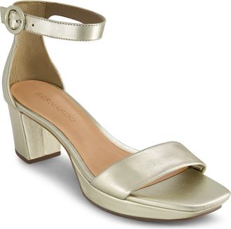 Bernardo Carla Square Toed Ankle Strap Sandal in Champagne Antique Calf at Nordstrom Rack, Size 9.5
