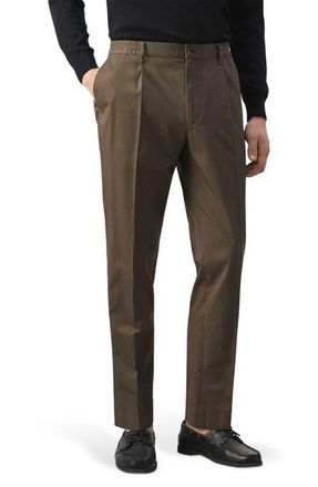 Mango Pleated Cotton Straight Leg Pants in Brown at Nordstrom, Size 32