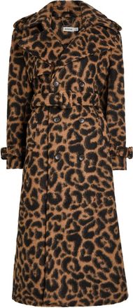 SIMKHAI Rumi Leopard-print Brushed Wool-blend Trench Coat - XL (UK16 / XL)