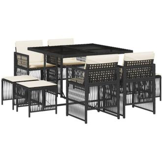 vidaXL Set De Comedor De Jard&iacute;n 9 Pzas Y Cojines Rat&aacute;n Sint&eacute;tico Negro Vidaxl